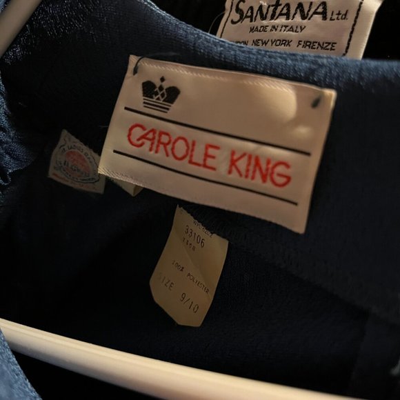 vintage 70s dress navy blue disco surplice deep V midi dress S M - Picture 7 of 7